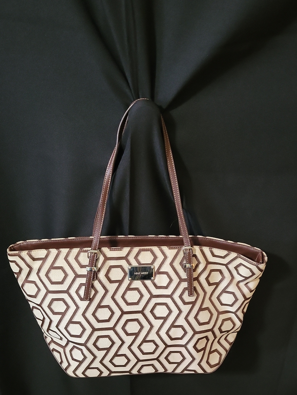 Nine West Brown and Cream Geometric Tote
